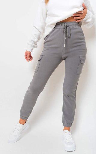 Cargo Pocket Trouser with drawstring in gray, featuring side cargo pockets for style and functionality.