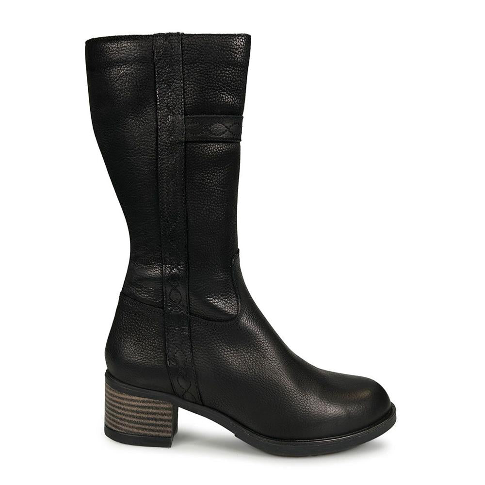Women’s Black Knee-High Boots – Tumbled Leather – Low Block Heel Van-Dal Shoes