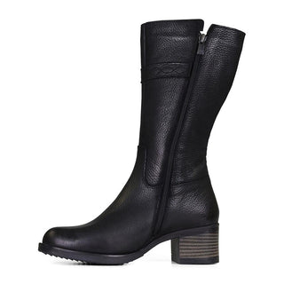 Women’s Black Knee-High Boots – Tumbled Leather – Low Block Heel Van-Dal Shoes