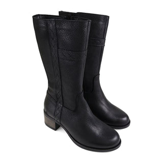Women’s Black Knee-High Boots – Tumbled Leather – Low Block Heel Van-Dal Shoes