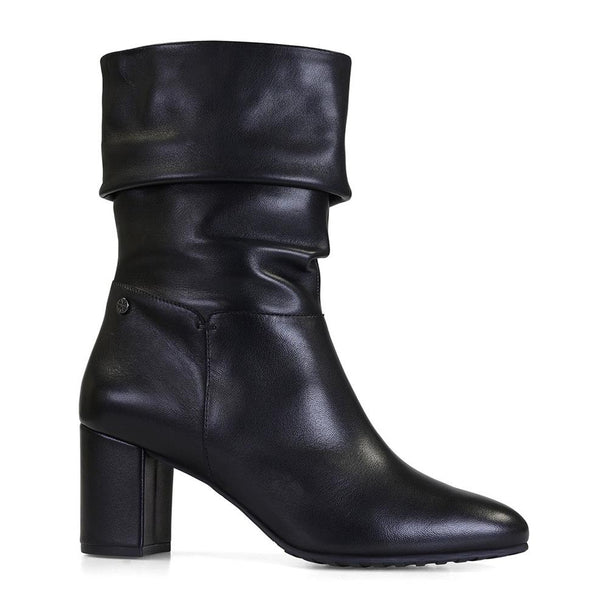 Women’s Ruched High Boots – Black Leather – Extra Wide EE Fit Van-Dal Shoes
