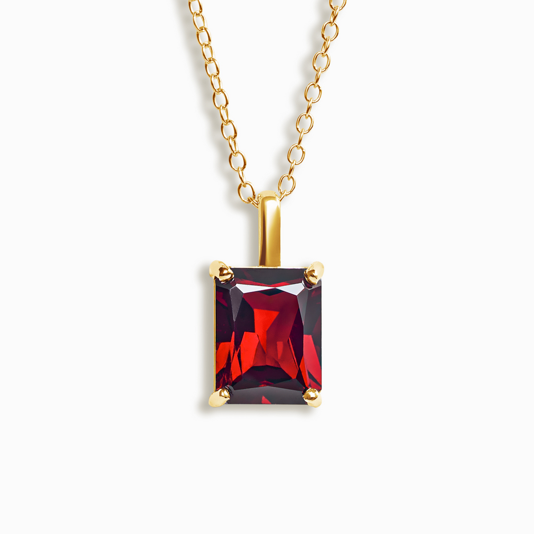 Garnet Emerald Cut Pendant Necklace in 18k Gold Vermeil Vianne Jewellery