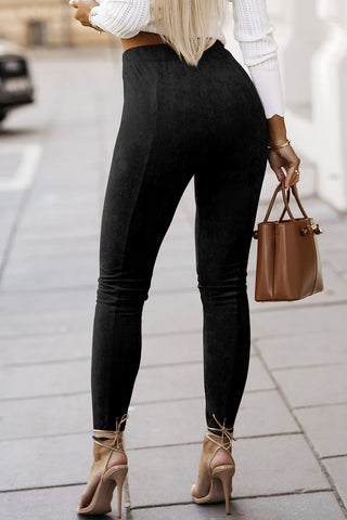 Black High Waist Suede Skinny Leggings