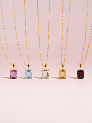 Lavender Amethyst Emerald Cut Pendant Necklace in 18k Gold Vermeil Vianne Jewellery