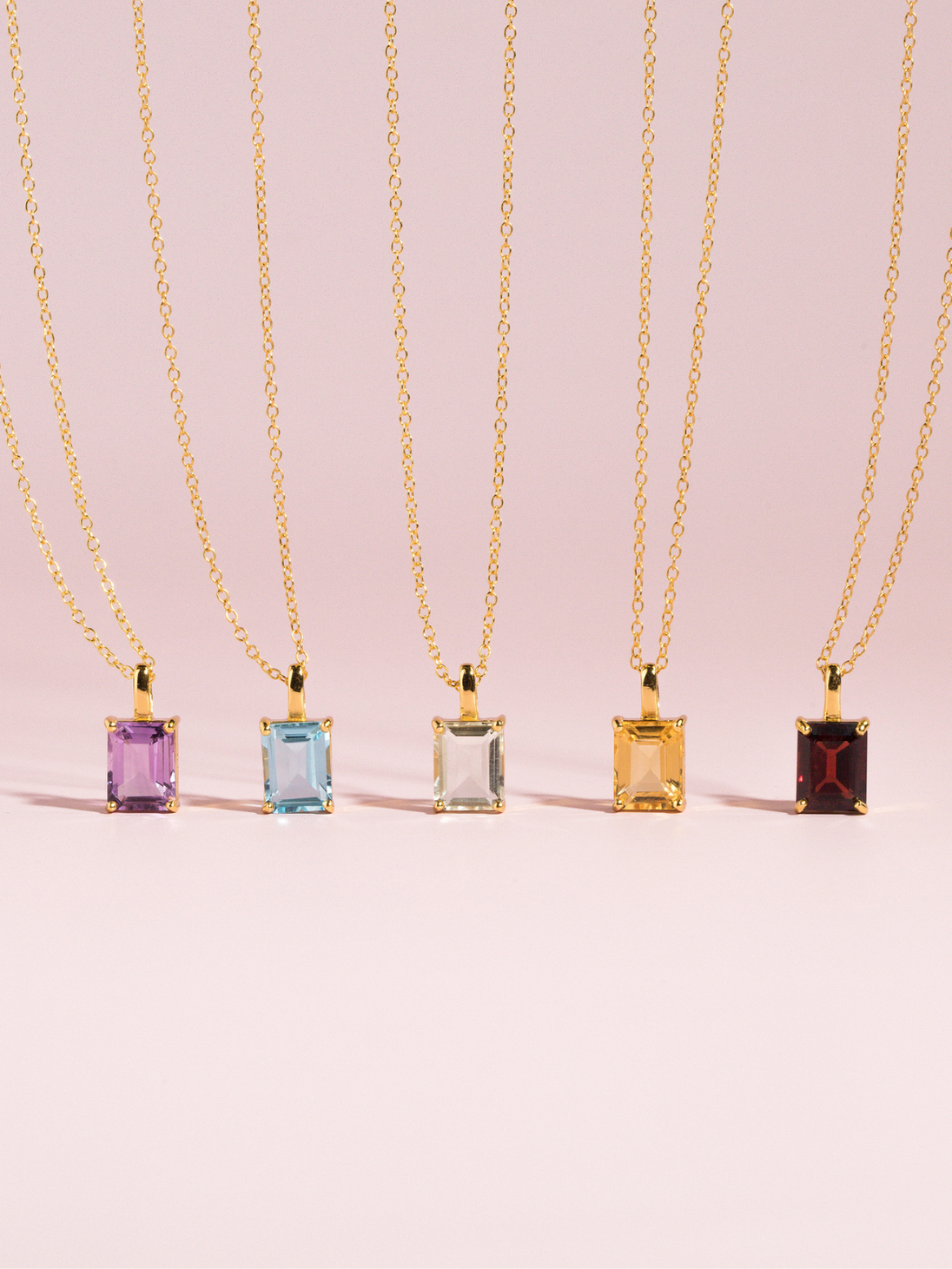 Garnet Emerald Cut Pendant Necklace in 18k Gold Vermeil Vianne Jewellery