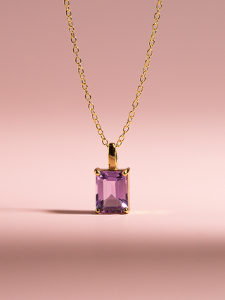 Lavender Amethyst Emerald Cut Pendant Necklace in 18k Gold Vermeil Vianne Jewellery