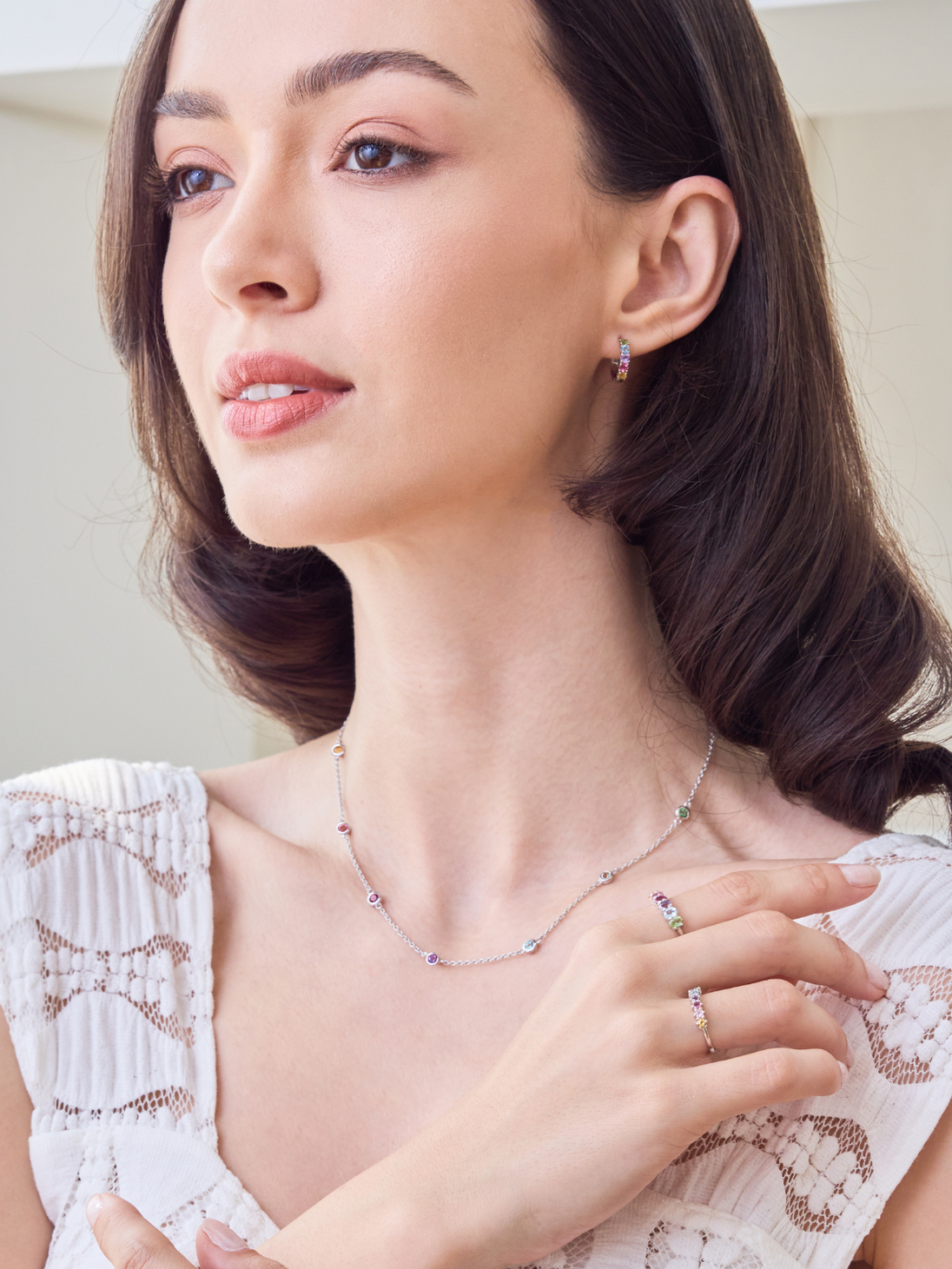 Rainbow Gemstone Necklace in Sterling Silver Vianne Jewellery