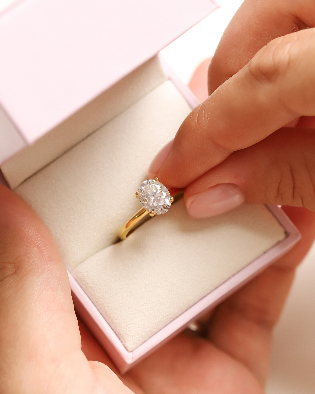 2 ct Oval Solitaire Moissanite Engagement Ring in 18k Gold Vermeil Vianne Jewellery