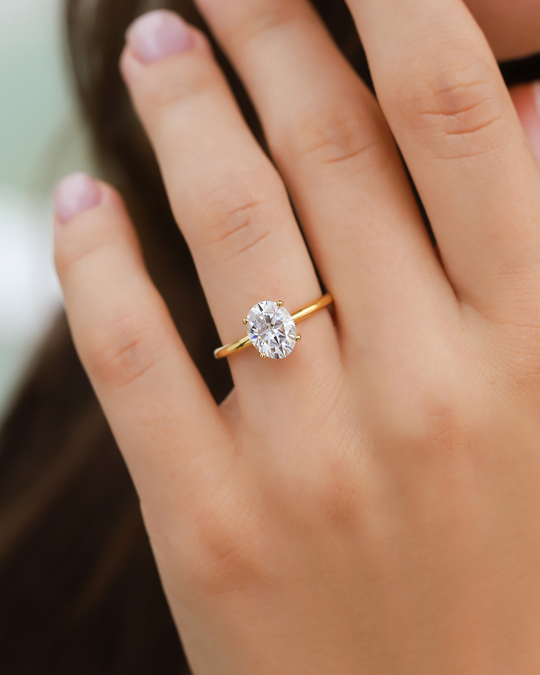2 Carat Oval Solitaire Moissanite Engagement Ring | 18k Gold Vermeil | D Colour Vianne Jewellery