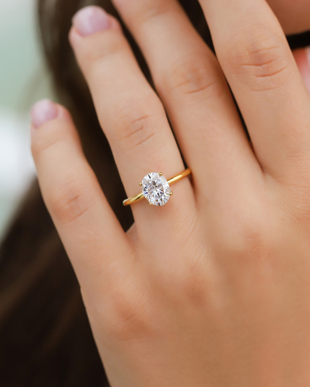 2 Carat Oval Solitaire Moissanite Engagement Ring | 18k Gold Vermeil | D Colour Vianne Jewellery