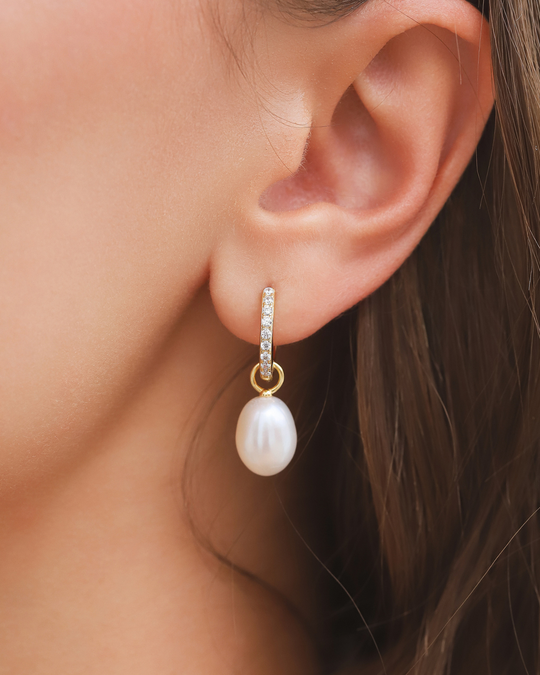 Pearl Hoop Drop Earrings with Removable Pearls | 18k Gold Vermeil | 2-in-1 Design Vianne Jewellery