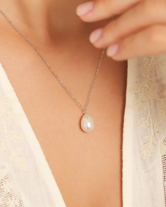 Large Pearl Pendant Necklace | Sterling Silver | 12-13mm Natural Freshwater Pearl Vianne Jewellery
