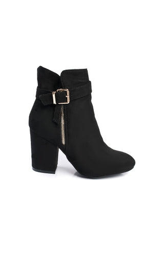 Buckle Faux Suede Ankle Boots