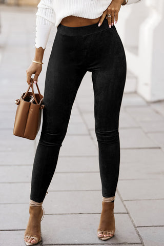 Black High Waist Suede Skinny Leggings