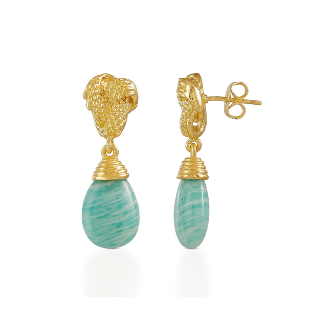 Knot Drop Gemstone Earrings | Azuni London 22K Gold | Amazonite Azuni London