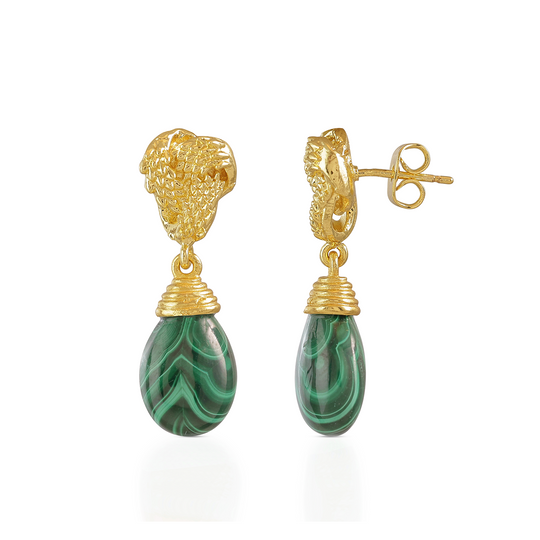 Knot Drop Gemstone Earrings | Azuni London 22K Gold | Malachite Azuni London