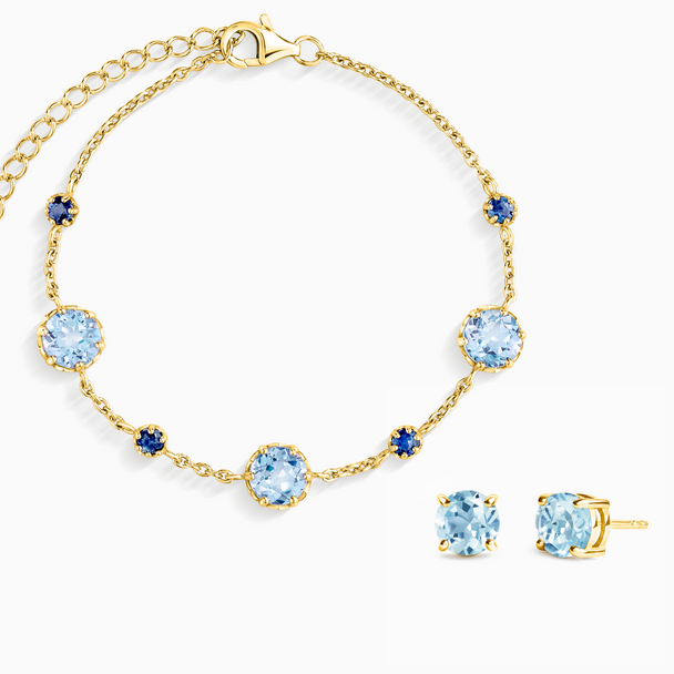 Blue Sapphire & Blue Topaz Jewellery Set | 18k Gold Vermeil | Bracelet & Earrings Vianne Jewellery