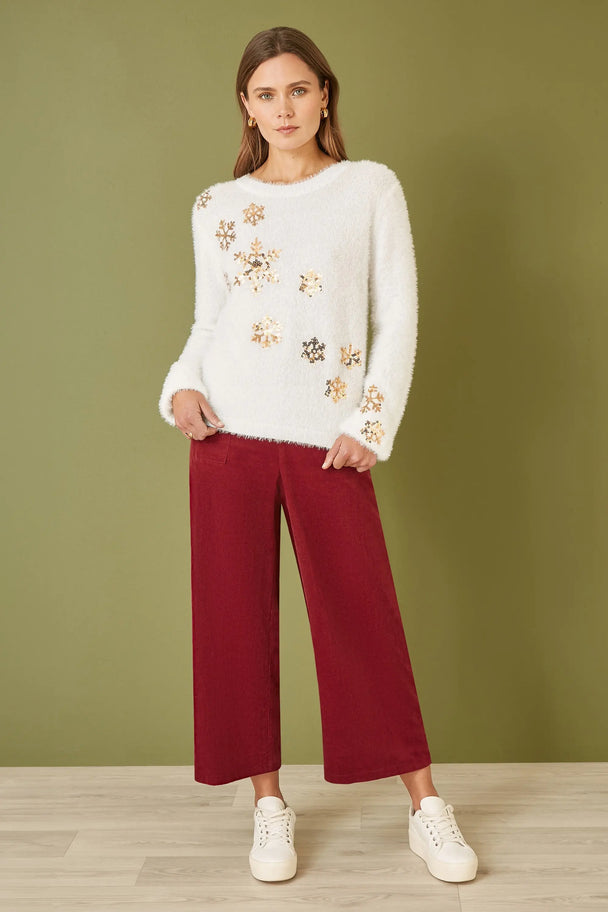 Yumi Ivory Sequin Snowflake Fluffy Jumper Yumi