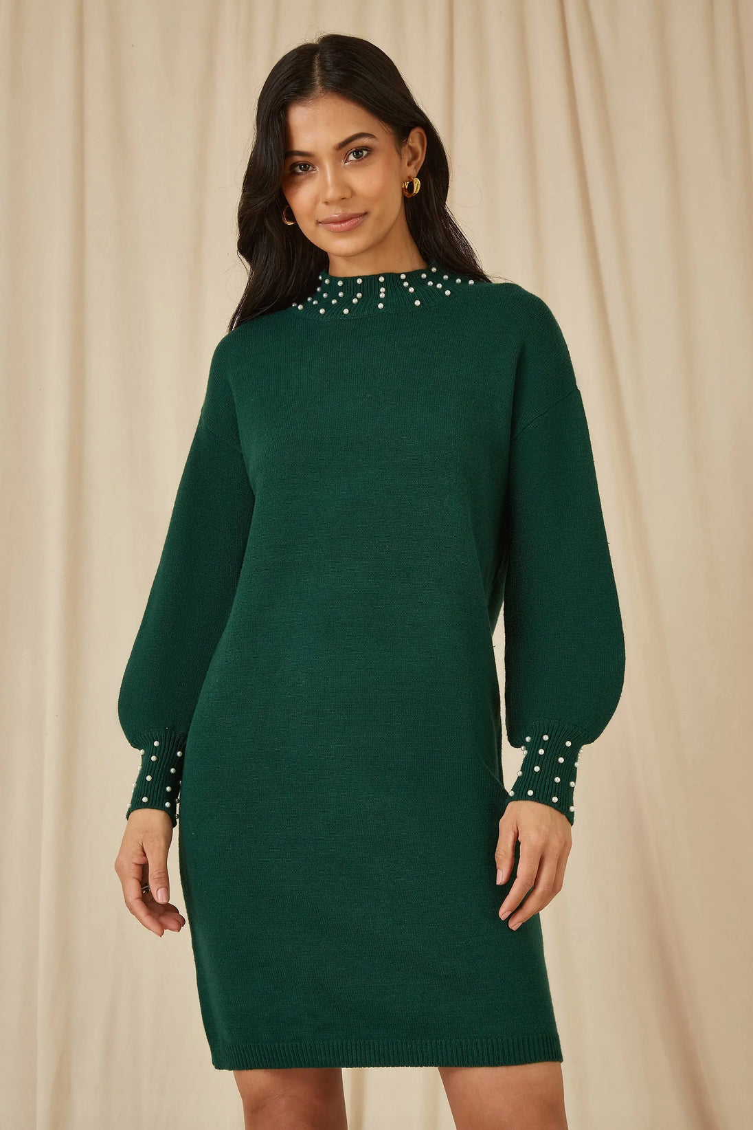 Yumi Green Pearl Dress - Relaxed Knitted Jumper Dress for Every Day Yumi Green Pearl Dress - Relaxed Knitted Jumper Dress for Every Day