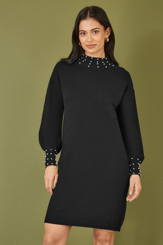 Black Detail Knitted Relaxed Jumper Dress Yumi