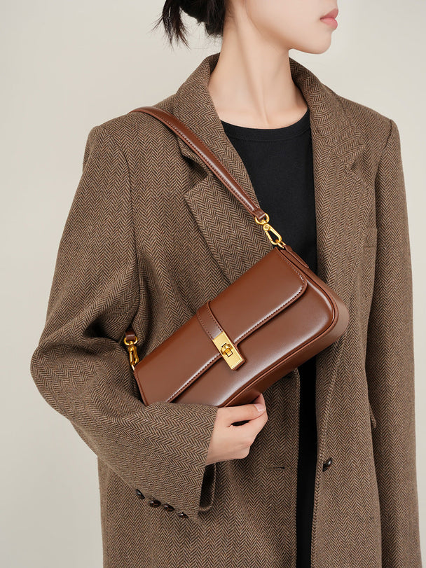 Two-Layer Cowhide Leather Shoulder Bag