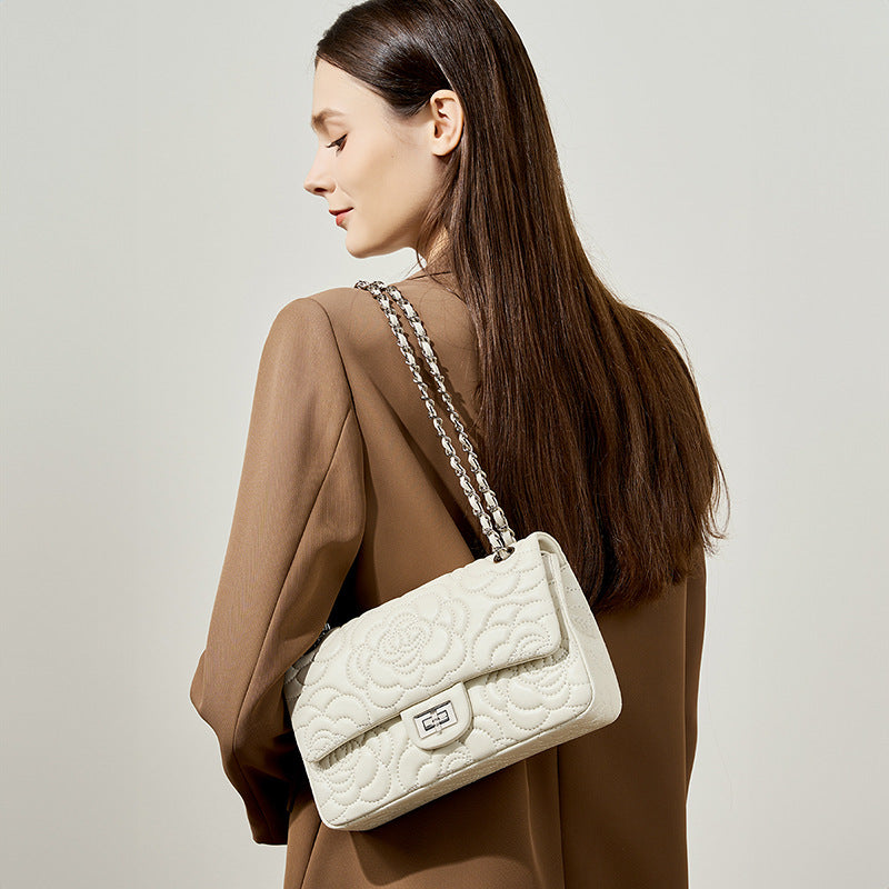 Women Genuine Leather Chain Shoulder Bag with Sheepskin