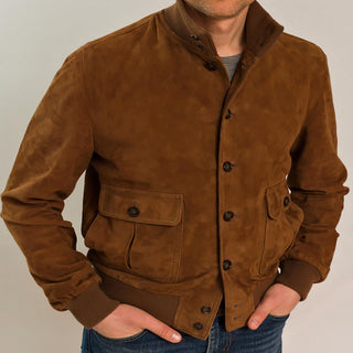 Classic Brown Suede Bomber Jacket