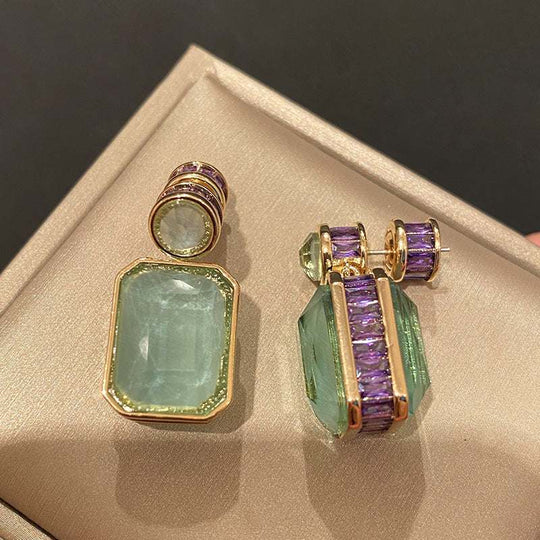 High-end Light Luxury Peridot Green Jade & Purple Diamond Earrings