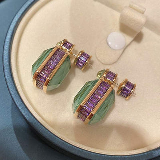 High-end Light Luxury Peridot Green Jade & Purple Diamond Earrings