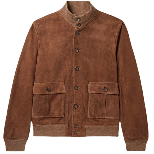 Classic Brown Suede Bomber Jacket