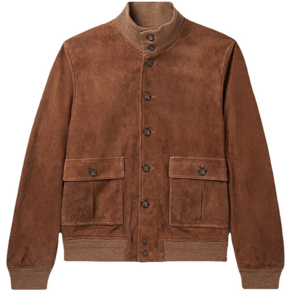 Classic Brown Suede Bomber Jacket