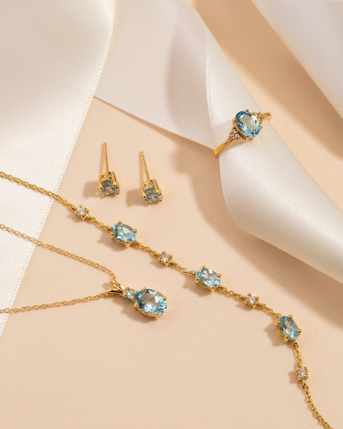 Complete Set - Blue Topaz Jewellery Set in 18k Gold Vermeil Vianne Jewellery