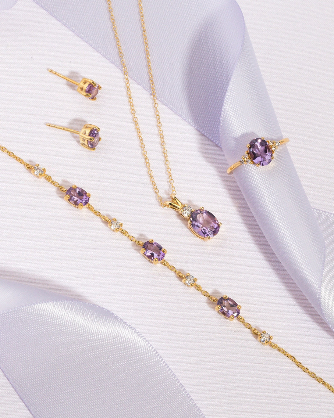 Complete Set - Amethyst Jewellery Set in 18k Gold Vermeil Vianne Jewellery