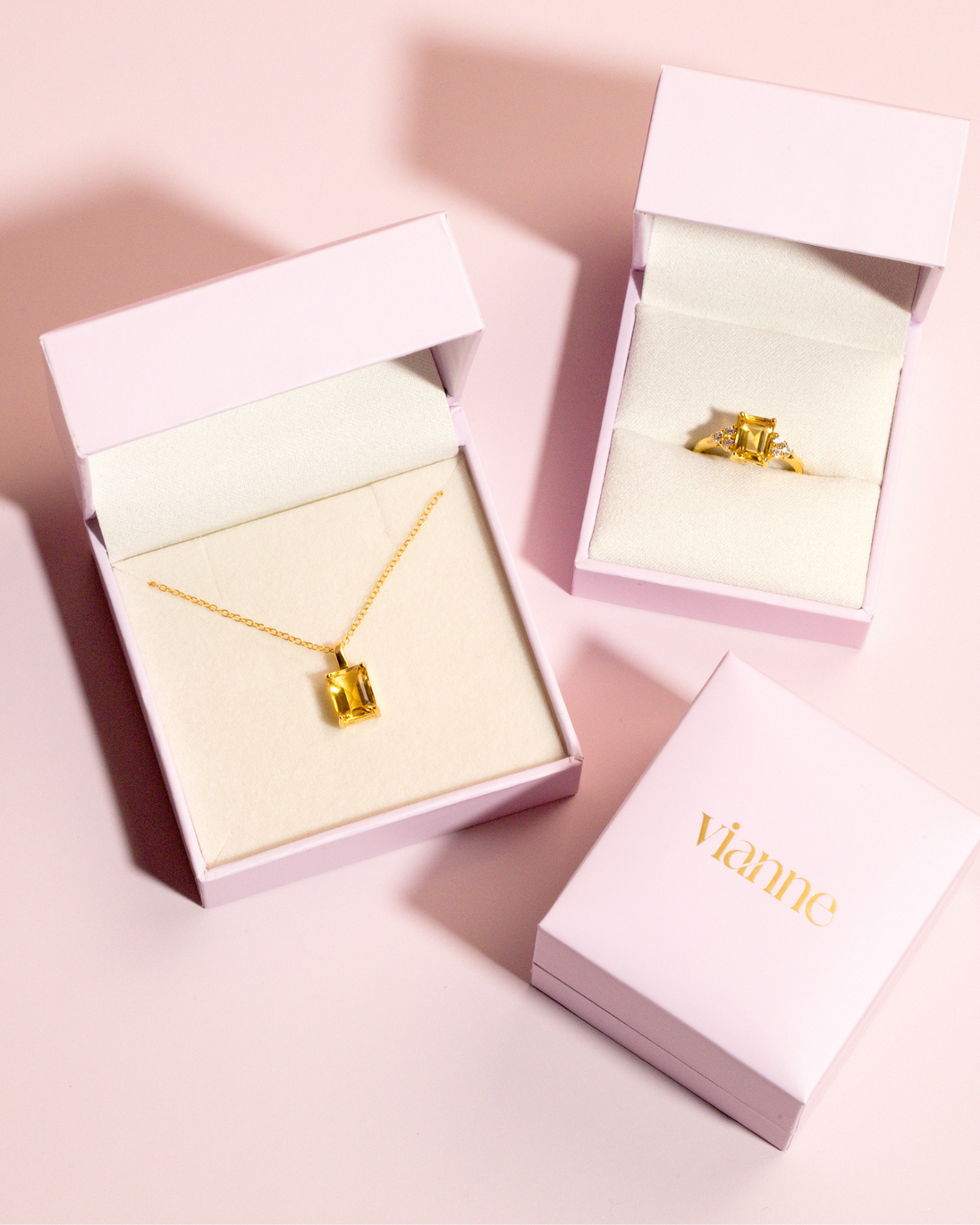 Lavender Amethyst Emerald Cut Pendant Necklace in 18k Gold Vermeil Vianne Jewellery