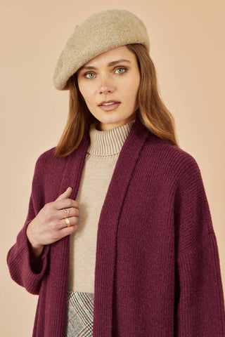 Yumi Burgundy Knitted Maxi Cardigan With Pockets Yumi