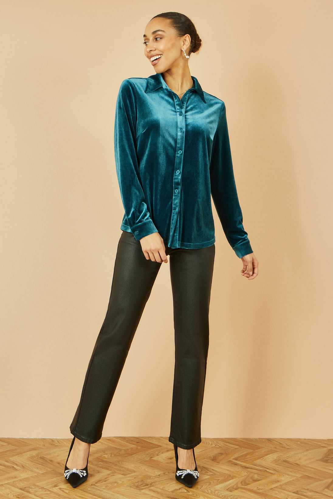 Yumi Teal Velvet Relaxed Fit Shirt Yumi