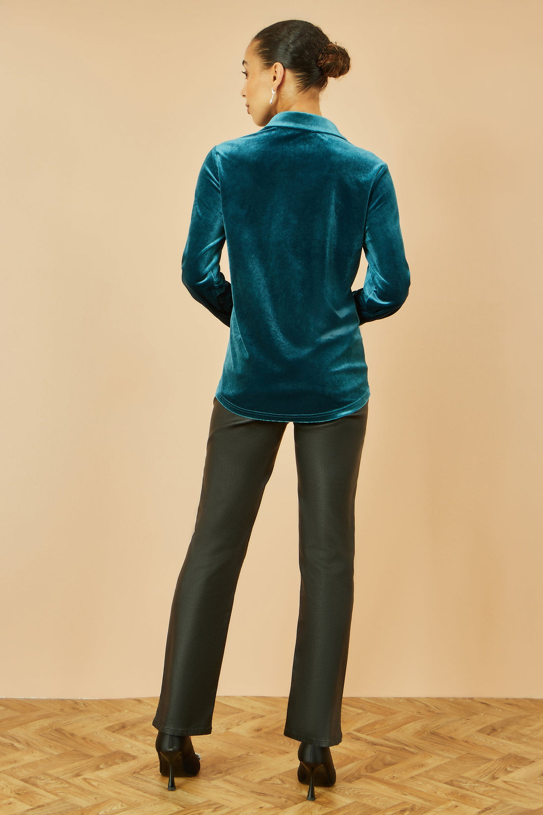 Yumi Teal Velvet Relaxed Fit Shirt Yumi