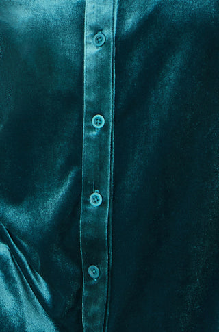 Yumi Teal Velvet Relaxed Fit Shirt Yumi