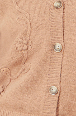 Yumi Brown Floral Embroidered Relaxed Fit Cardigan Yumi