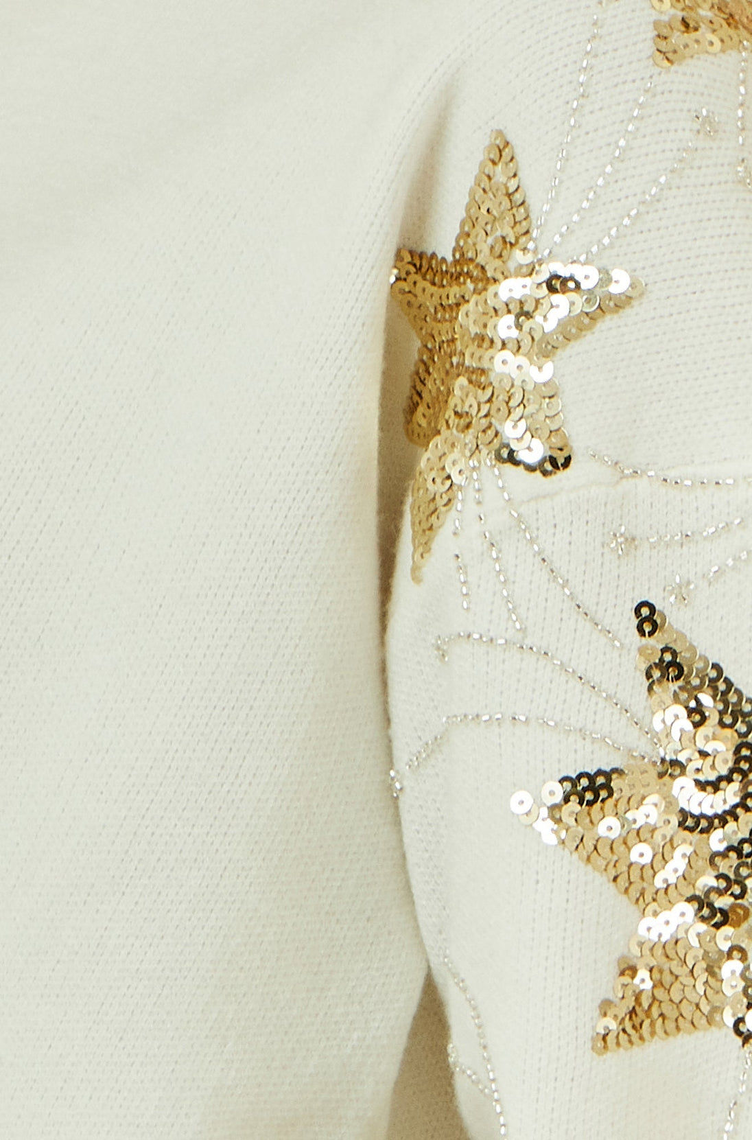 White Relaxed Fit Jumper With Sequin Star Sleeves Yumi