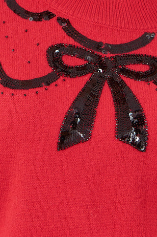 Red Sequinned Bow Neckline Jumper Yumi