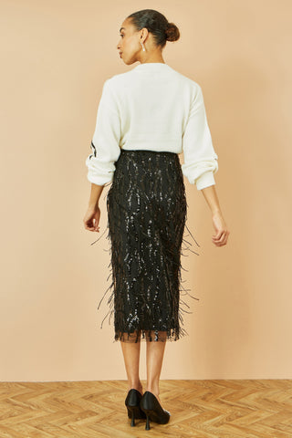 White Sequinned Bow Neckline Jumper Yumi