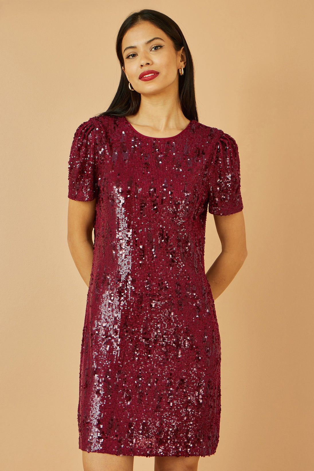 Yumi Burgundy Sequin Stretch Tunic Dress Yumi