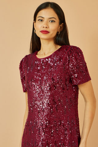 Yumi Burgundy Sequin Stretch Tunic Dress Yumi