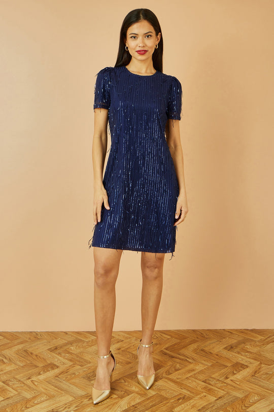 Yumi Navy Dripping Sequin Tunic Dress Yumi
