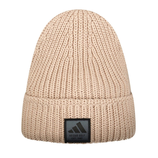 Adidas Novel Golf Beanie light pink knit performance hat with black logo patch