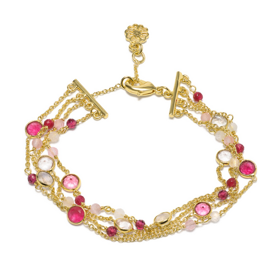 Hydra Multi-Strand Bracelet | Azuni London 22K Gold | Moonstone Rose Quartz Pink Jade Azuni London