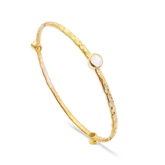 Thalia Three Stone Stacking Bangle | Azuni London 22K Gold | Rainbow Moonstone Azuni London