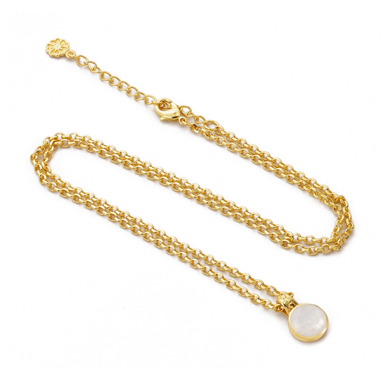 Charis Round Gemstone Necklace | Azuni London 22K Gold | Rainbow Moonstone Azuni London