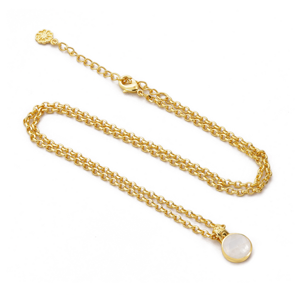 Charis Round Gemstone Necklace | Azuni London 22K Gold | Rainbow Moonstone Azuni London